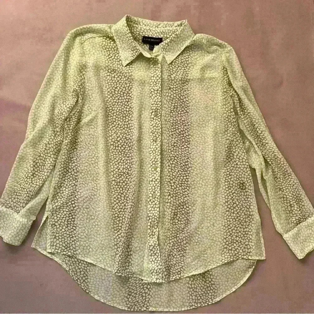 Lane Bryant Green Patterned Blouse - Picture 4 of 12